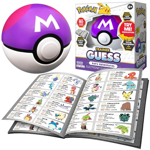 Pokemon Trainer Guess - Ash Adventures - Electronic Guessing Game, Collect 150 Pokemon, Field Guide, Talk to Your Light & Sound Poke Ball, Kids 6+ Brown Box Packaging